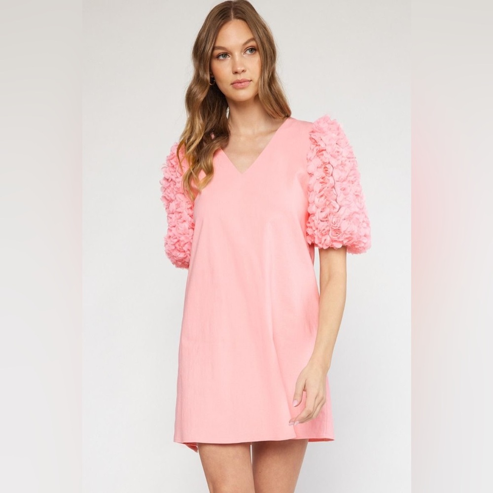 Entro Pink Dress with Rosette Sleeves
